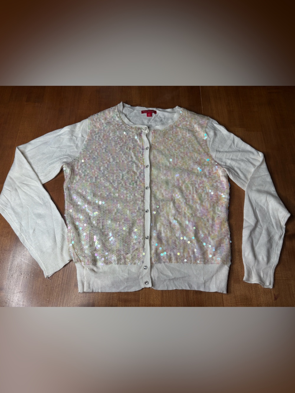 New York & Company White Sequin Front Cardigan